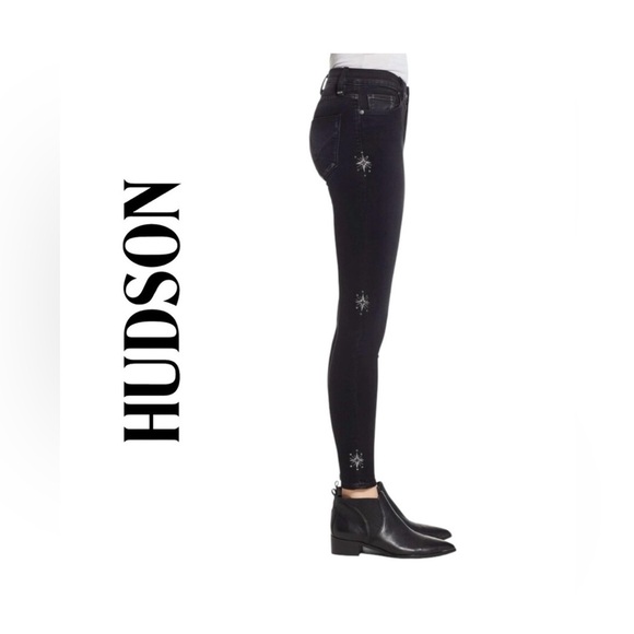 Hudson Nico Super Skinny Jeans Sz 29 Black Rhinestone Star Embellished EUC - Picture 1 of 9